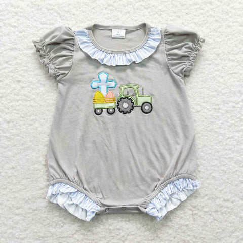 SR0491 Embroidery Easter Bunny Egg Truck Baby Romper Girl