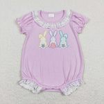 SR0499 Embroidery Easter Bunny Purple Baby Romper Girl