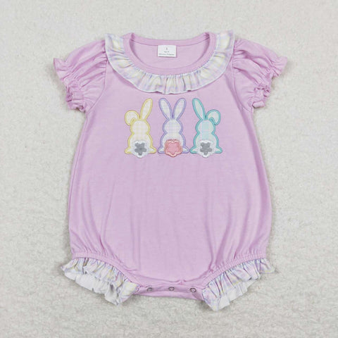 SR0499 Embroidery Easter Bunny Purple Baby Romper Girl