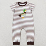SR0517 Embroidery Mallard Brown Baby Romper Boy