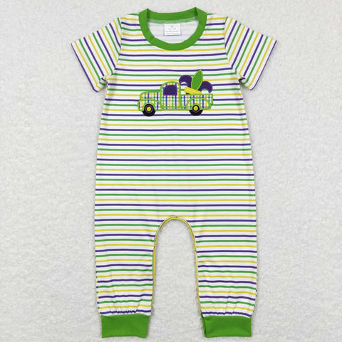 SR0519 Embroidery Mardi Gras Green Baby Romper Boy