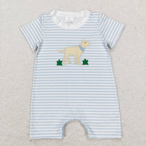SR0526 Embroidery Dog Stripe Cute Baby Romper Boy