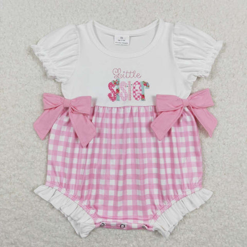 SR0588 Little Sister Pink Plaid Baby Girl Romper