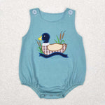 SR0590 Embroidery Mallard Blue Baby Boy Romper