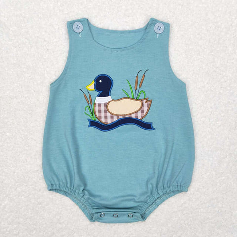 SR0590 Embroidery Mallard Blue Baby Boy Romper