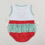 SR0593 Embroidery Watermelon Red Dots Baby Girl Romper