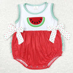 SR0593 Embroidery Watermelon Red Dots Baby Girl Romper