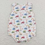 SR0602 Truck Car Sky Blue Baby Romper Boy