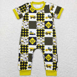 SR0609 Little man Excavator Yellow Baby Boy Romper