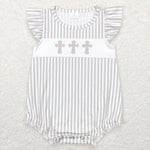 SR0617 Easter Cross Green Stripe Girl Romper