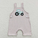 SR0631 Embroidery Truck Plaid Baby Boy Romper