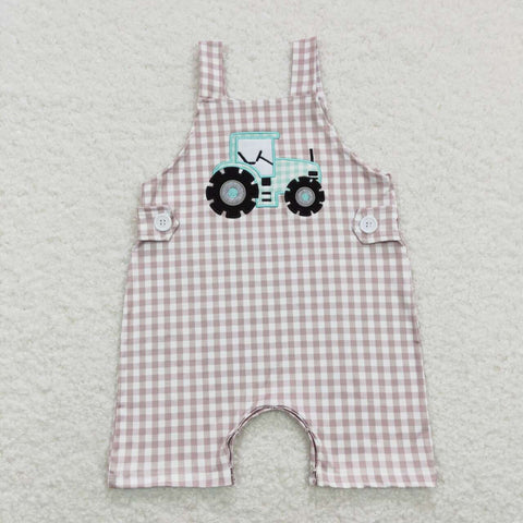 SR0631 Embroidery Truck Plaid Baby Boy Romper