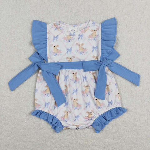 SR0638 Easter rabbit flower Blue Girl Romper