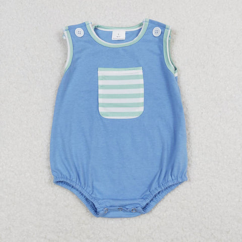 SR0641 Stripe Blue Baby Boy Romper