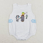 SR0644 Embroidery Fishing Dog Baby Boy Romper