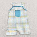 SR0650 Blue Plaid Shorts Baby Boy Romper