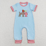 SR0664 Embroidery Dog Firefighting Red Boy Romper