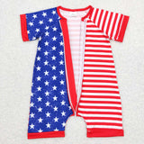 SR0673 July 4th USA Flag Star Shorts Baby Zip Sleeper