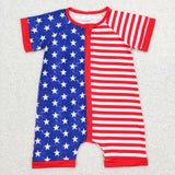 SR0673 July 4th USA Flag Star Shorts Baby Zip Sleeper