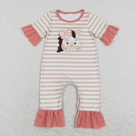 SR0674 Embroidery Cow Horse Cute Girl Romper