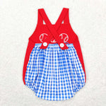 SR0687 Embroidery Baseball Red Blue Baby Boy Romper