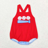 SR0687 Embroidery Baseball Red Blue Baby Boy Romper