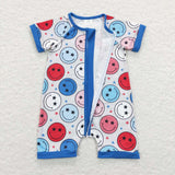 SR0692 Smiley face Blue Shorts Baby Zip Sleeper Romper