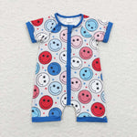 SR0692 Smiley face Blue Shorts Baby Zip Sleeper Romper