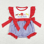 SR0696 Farm Boy Blue Baby Girl Romper