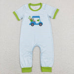 SR0700 Embroidery Golf Cart Stripe Baby Boy Romper