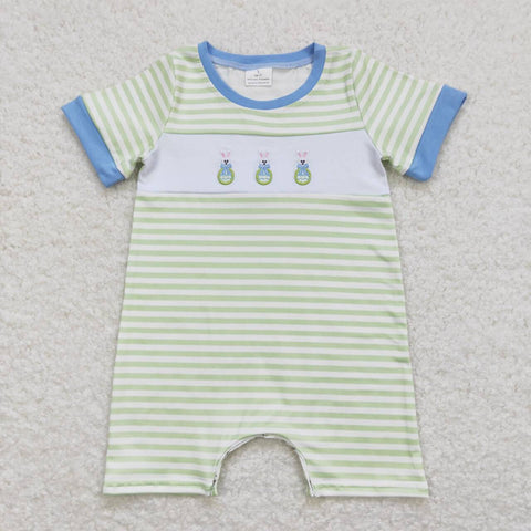 SR0704 Embroidery Easter Bunny Egg Baby Boy Romper