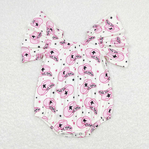 SR0709 YEE HAW Hat Pink Baby Bubble Romper