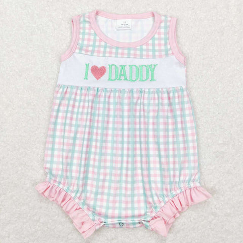 SR0713 Embroidery I love Daddy Mint Baby Girl Romper