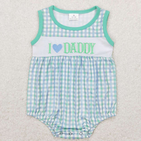 SR0714 Embroidery I love Daddy Blue Baby Boy Romper