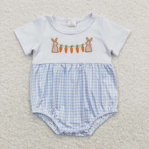 SR0723 Embroidery Easter Bunny Carrot Baby Boy Romper