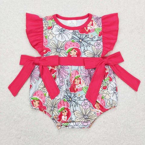 SR0726 Strawberry Cartoon Pink Baby Girl Romper