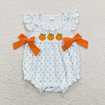 SR0737 Embroidery Peach Fruit Orange Baby Girl Romper