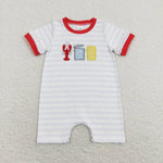 SR0744 Summer Embroidery Crawfish Baby Boy Romper