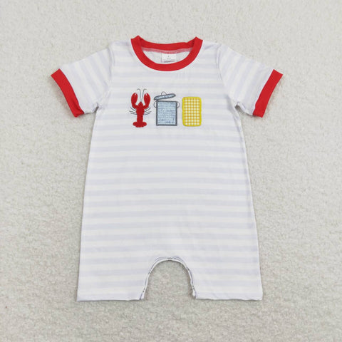 SR0744 Summer Embroidery Crawfish Baby Boy Romper