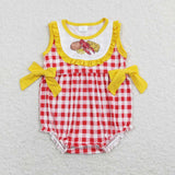 SR0769 Crawfish Potatoes Corn Yellow Baby Girl Romper