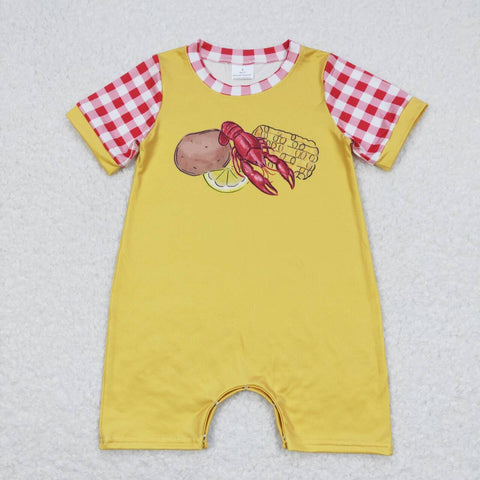 SR0770 Crawfish Potatoes Corn Yellow Baby Boy Romper