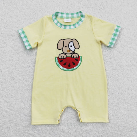 SR0788 Embroidery Summer Watermelon Dog Baby Boy Romper