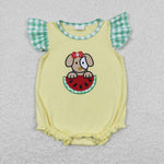 SR0789 Embroidery Summer Watermelon Dog Baby Girl Romper