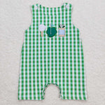 SR0796 Embroidery Golf Green Plaid Baby Boy Romper