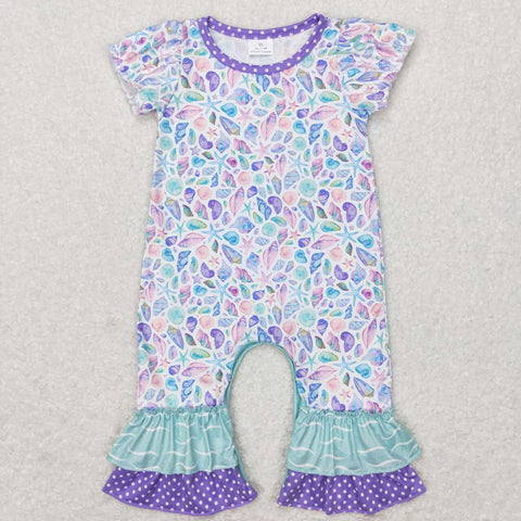 SR0804 Ocean Shell Starfish Purple Baby Girl Romper