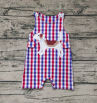 SR0821 Dog Blue Red Plaid Baby Boy Romper