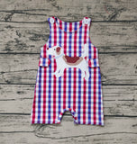 SR0821 Dog Blue Red Plaid Baby Boy Romper