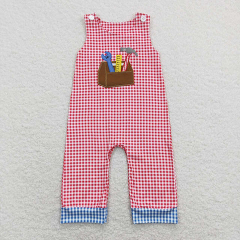 SR0822 Embroidery Toolbox Red Plaid Baby Boy Romper