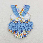 SR0824 Flower Blue Ruffles Baby Girl Romper