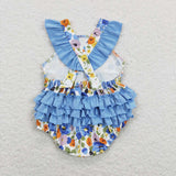 SR0824 Flower Blue Ruffles Baby Girl Romper